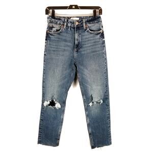 Zara High Rise Distressed Cropped Mom Raw Hem Jeans Size 4